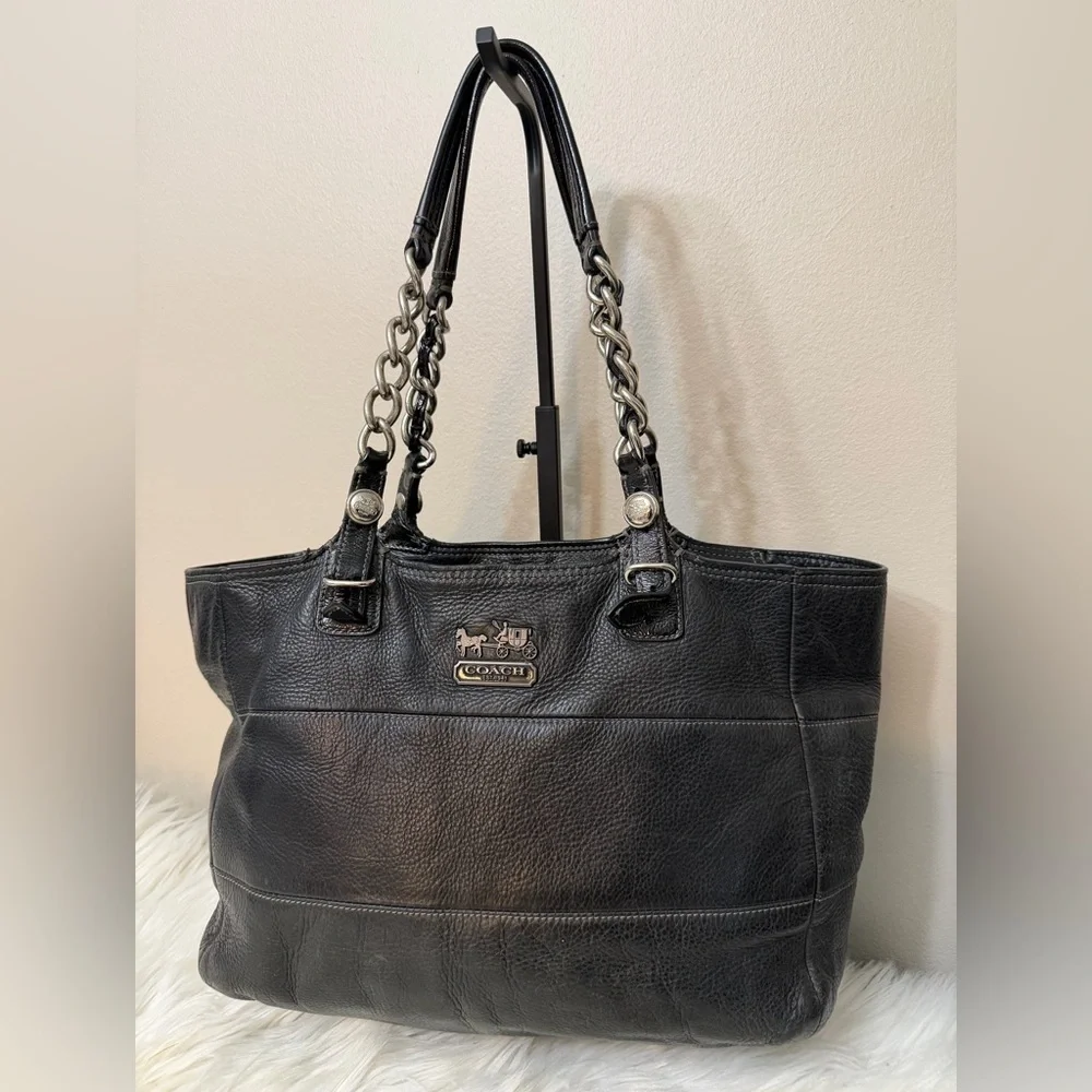 Coach Madison Tribeca East West Black Pebbled Leather Bag 14111